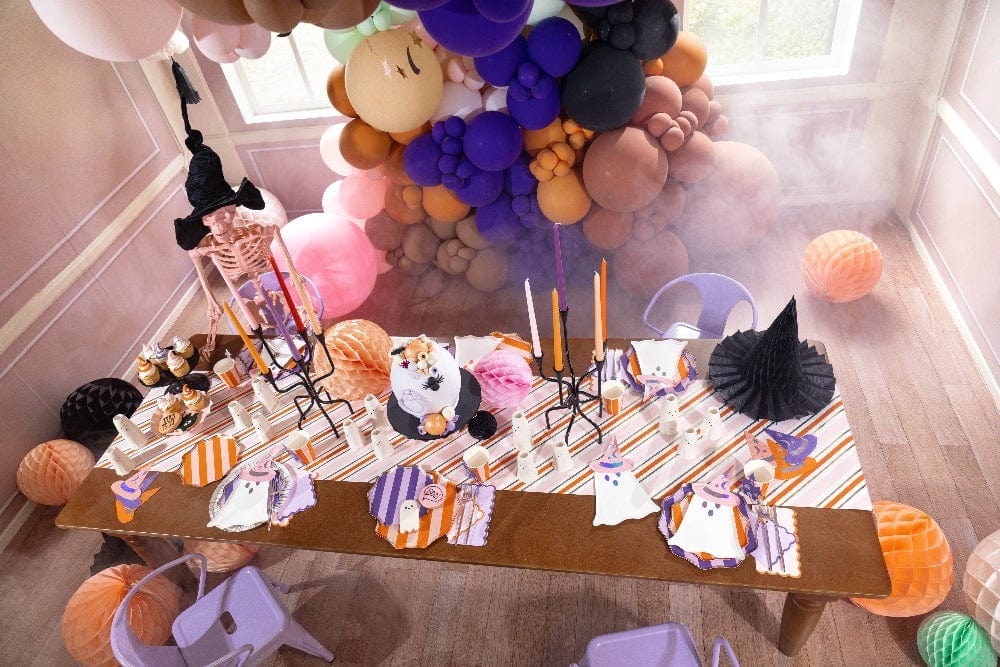 Gatherings by Curated Paperie Halloween Orange & Pink Stripe Table Runner