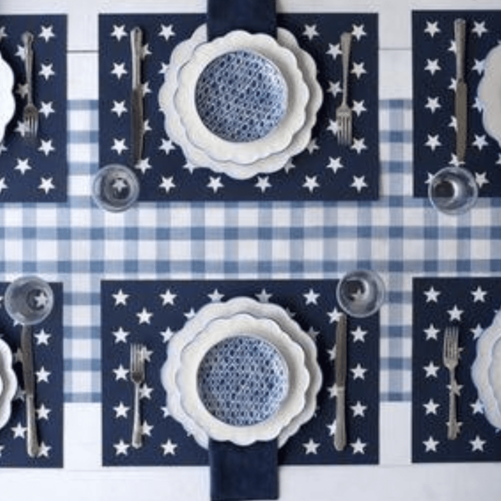 Hester & Cook Party Blue Painted Check Table Runner