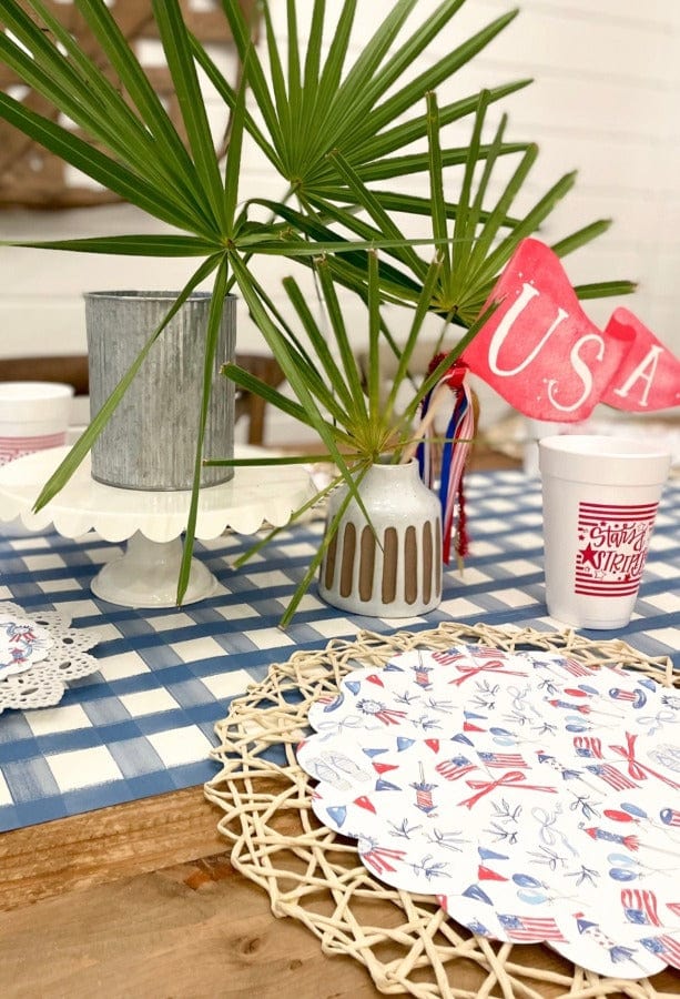 Hester & Cook Party Blue Painted Check Table Runner