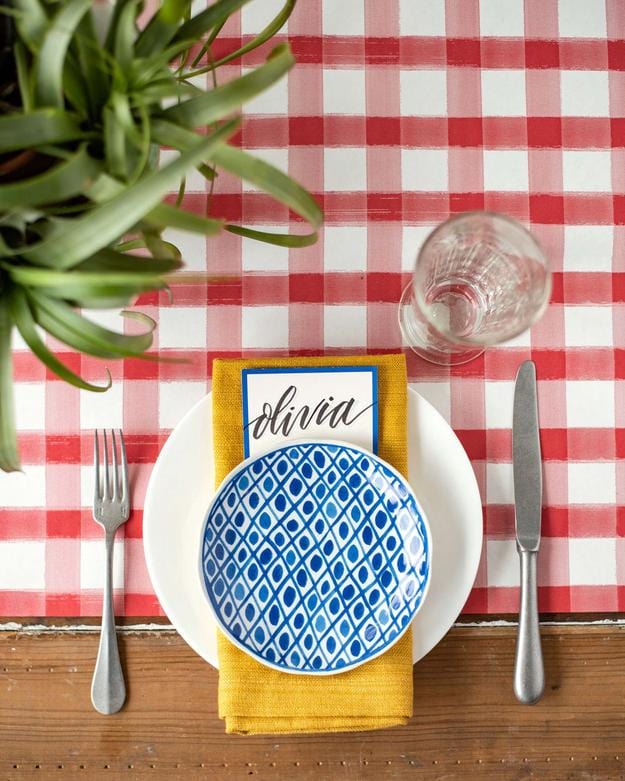 Hester & Cook Party Red Painted Check Table Runner